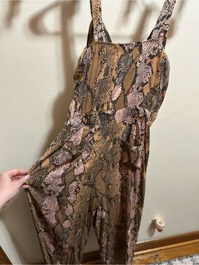 Banana Republic Brown and Pink Snake-Print Jumpsuit
